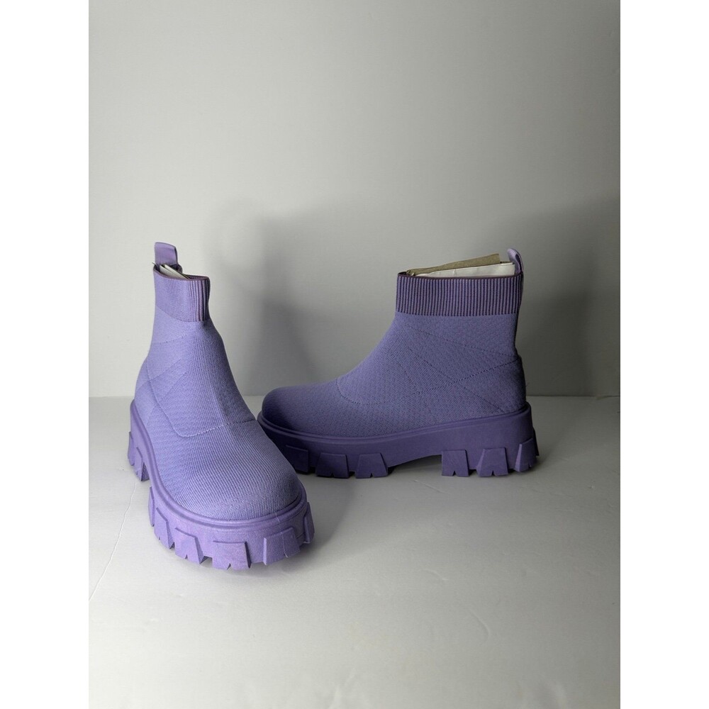 Lavender Chunky Platform Sock Boots Women’s Size 9 – Stretch Knit Ankle Boots Lu